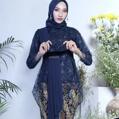 ATASAN wanita kekinian/atasan kebaya selendang tille/kebaya selendang/kebaya modern/warna NAVY