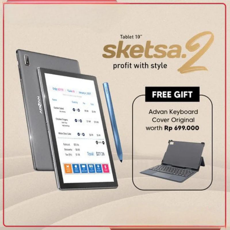 Tablet Advan Sketsa 2 4/64 GB RAM 4 ROM 64 Tab Android 10 Inch Stylus Pen Slim Murah Garansi Resmi +