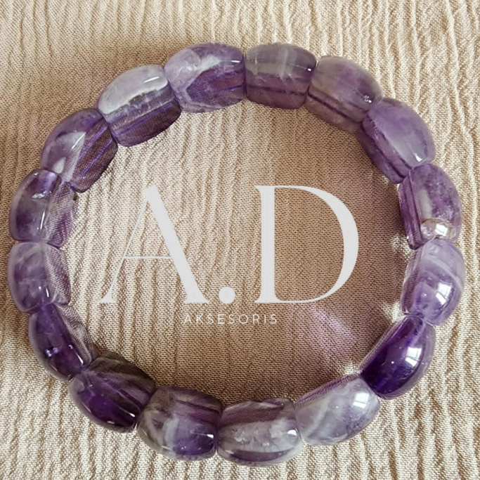 Gelang Batu Alam Kecubung Motif Setengah Bulat Amethyst Unisex