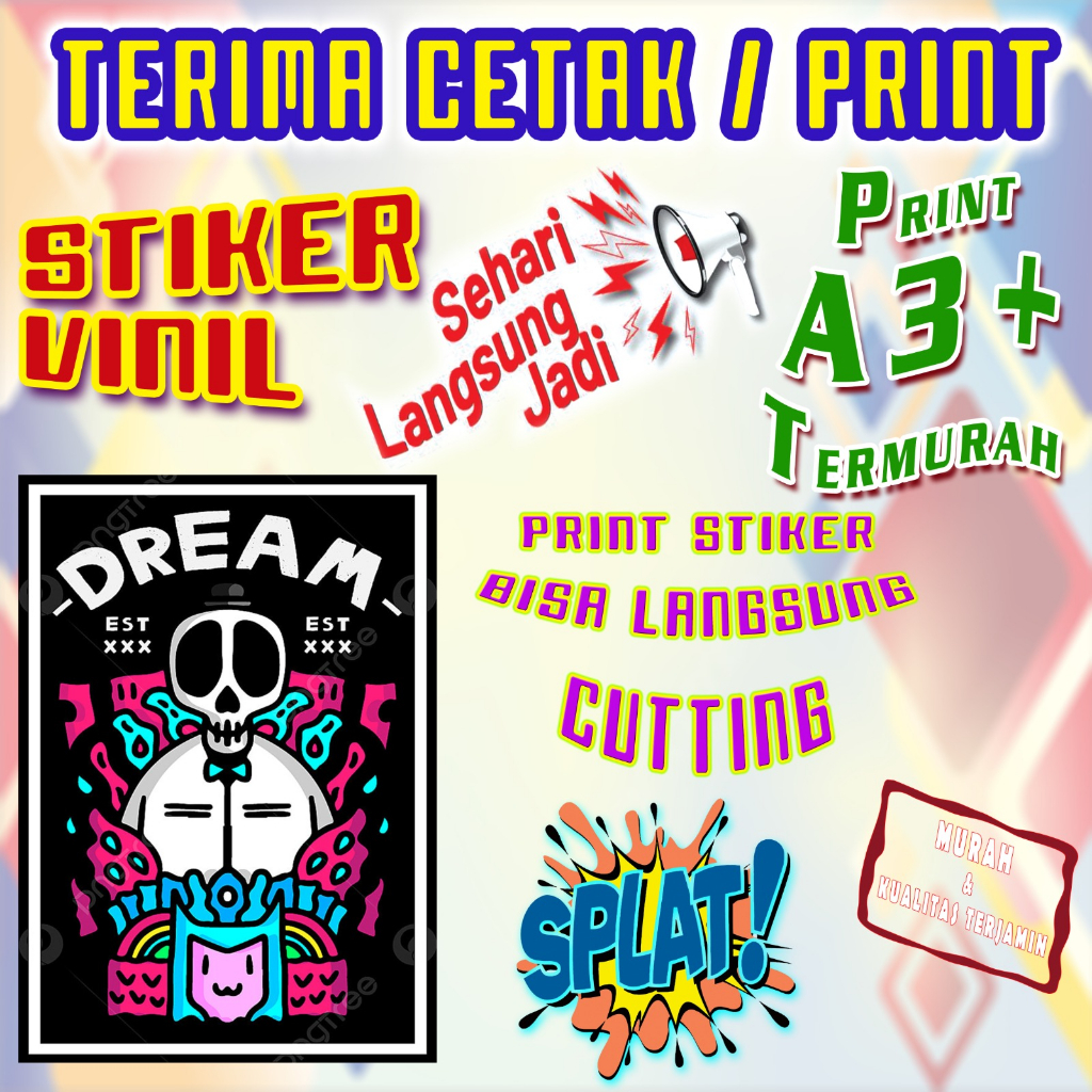 

Print A3+ Sticker Vinyl dan Cutting Bisa Custom | Cetak A3+ | Murah dan Cepat Sehari Jadi | Tanpa Minimum Order