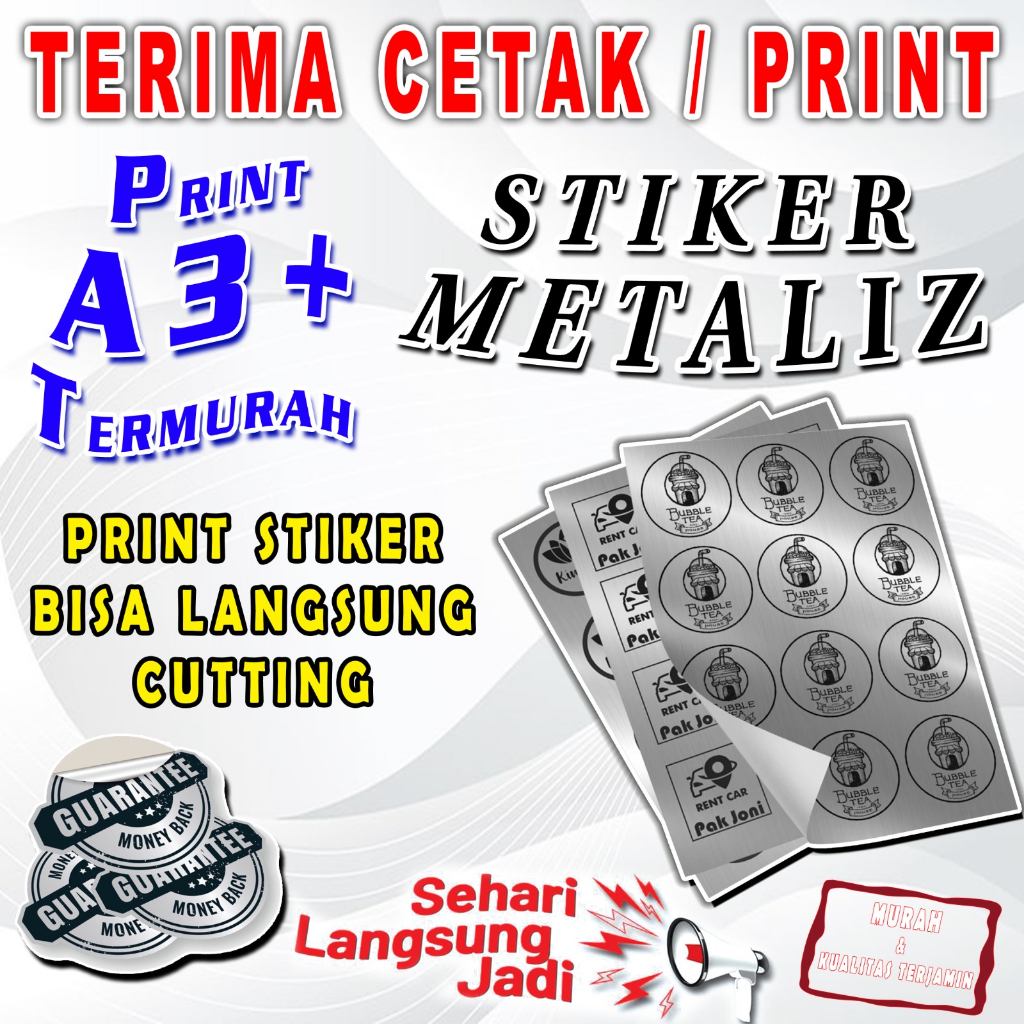 

Print A3+ Sticker Metaliz Silver + Cutting | Custom Murah | Cetak A3+ | Murah dan Cepat Sehari Jadi | Tanpa Minimal Order