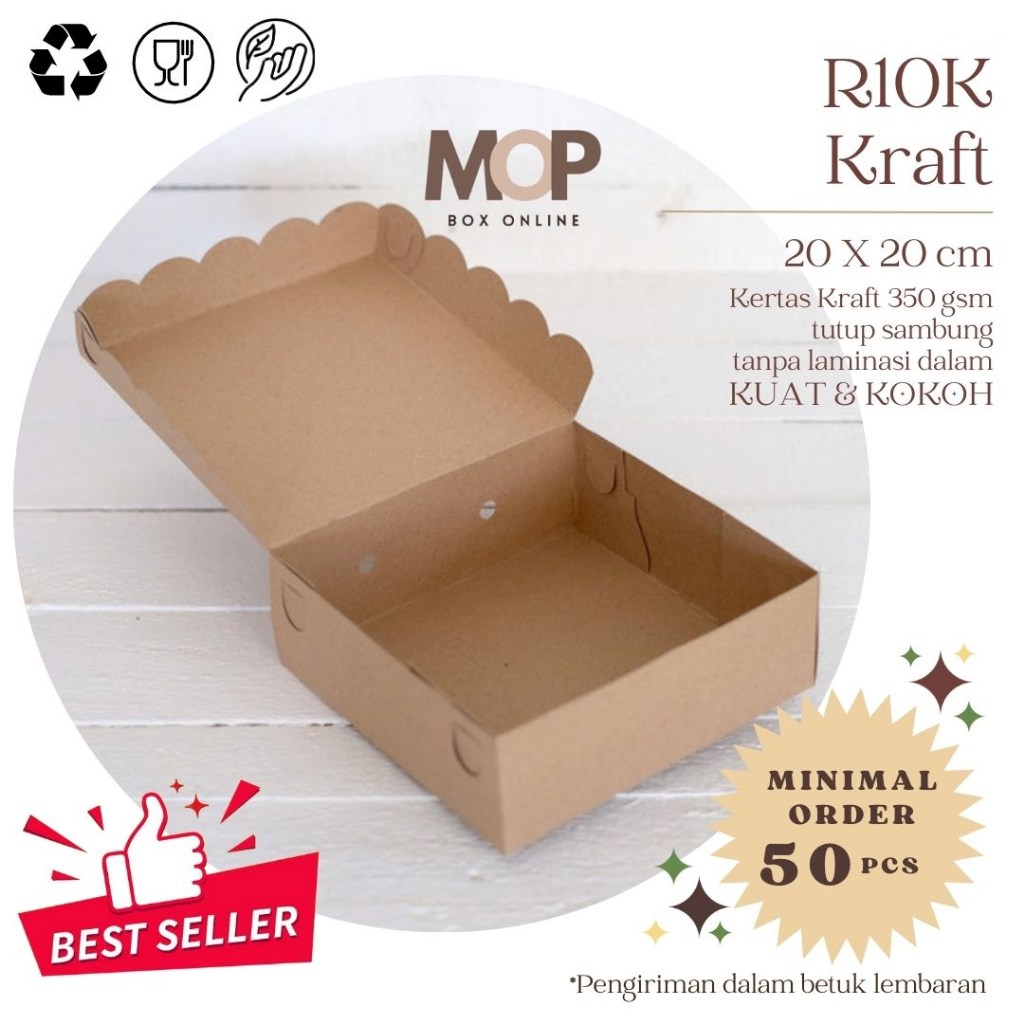 Kotak Nasi 20x20 R10k KRAFT Polos Box Nasi Coklat Kraf Murah Katering Rice Box Paper Kraft