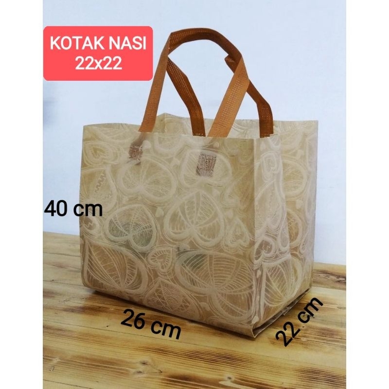 

Tas Goodie Bag Spundbond Tas Hajatan Kotak Nasi 22x22 Tekstur 40x26x22