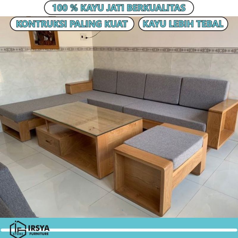 Kursi Tamu Minimalis Kayu Jati - Kursi Sofa Sudut - Kursi Sudut Jati