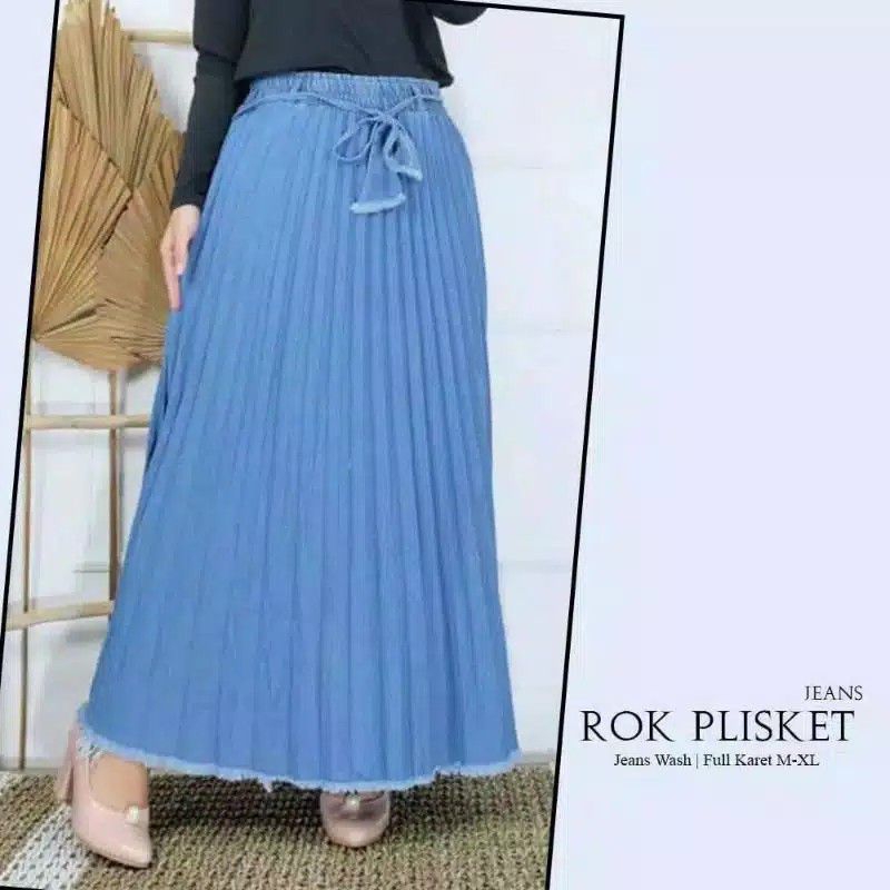 Rok Jeans Plisket wanita