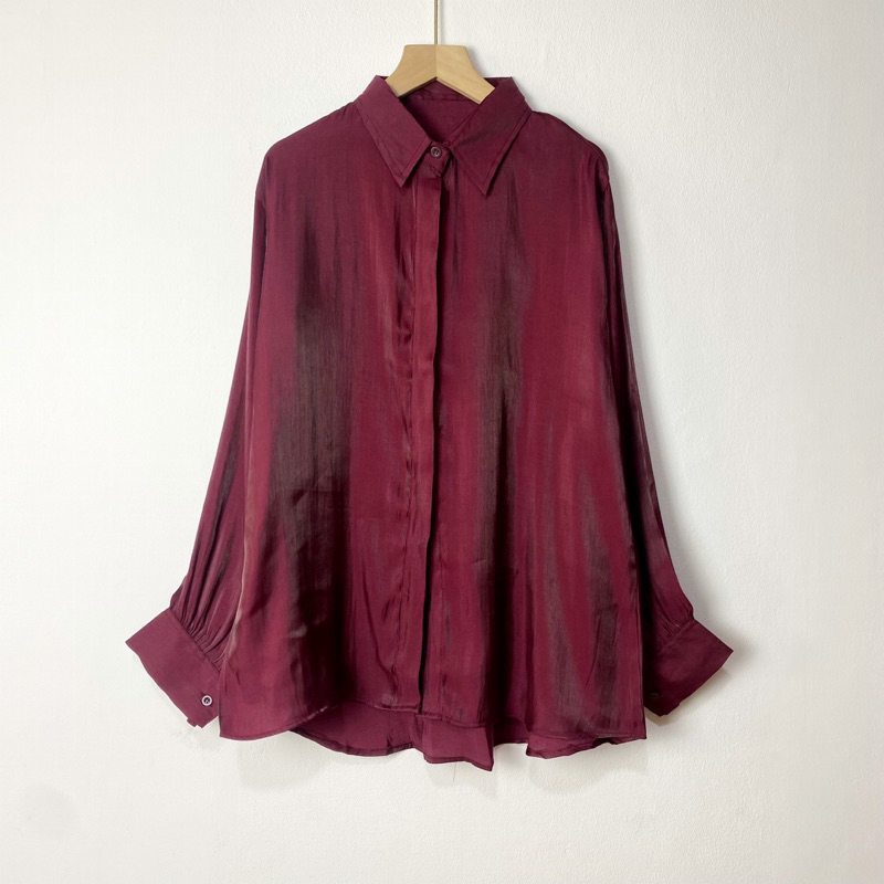 Blouse Shimmer Luna Oversize Premium | Kemeja Silk Wanita