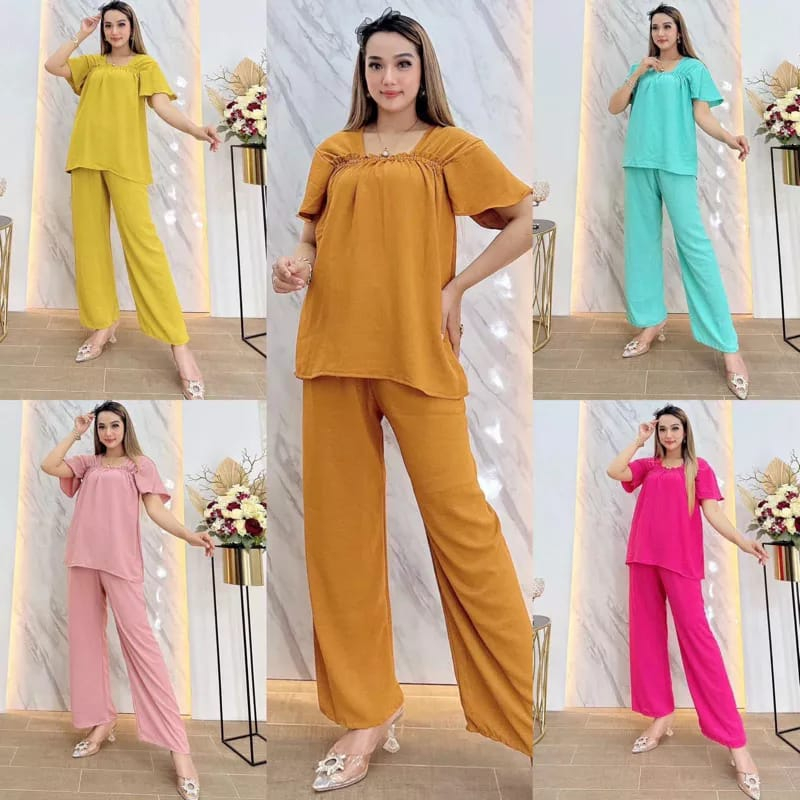 One Set Fuji Setelan Celana / One Set Wanita Crinkle Airflow