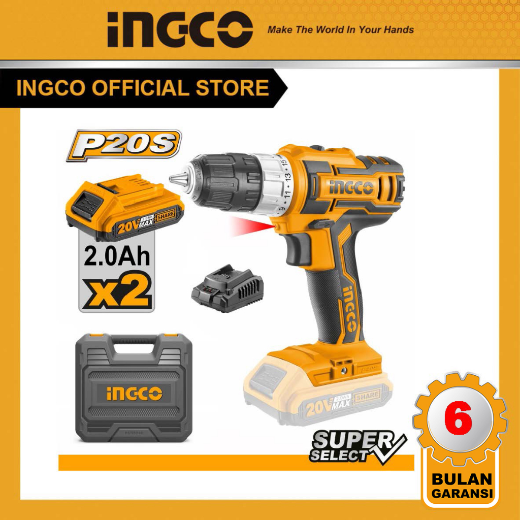 (INGCO) - INGCO MESIN BOR CORDLESS 20V INDUSTRIAL (2B & 1C) CDLI200215