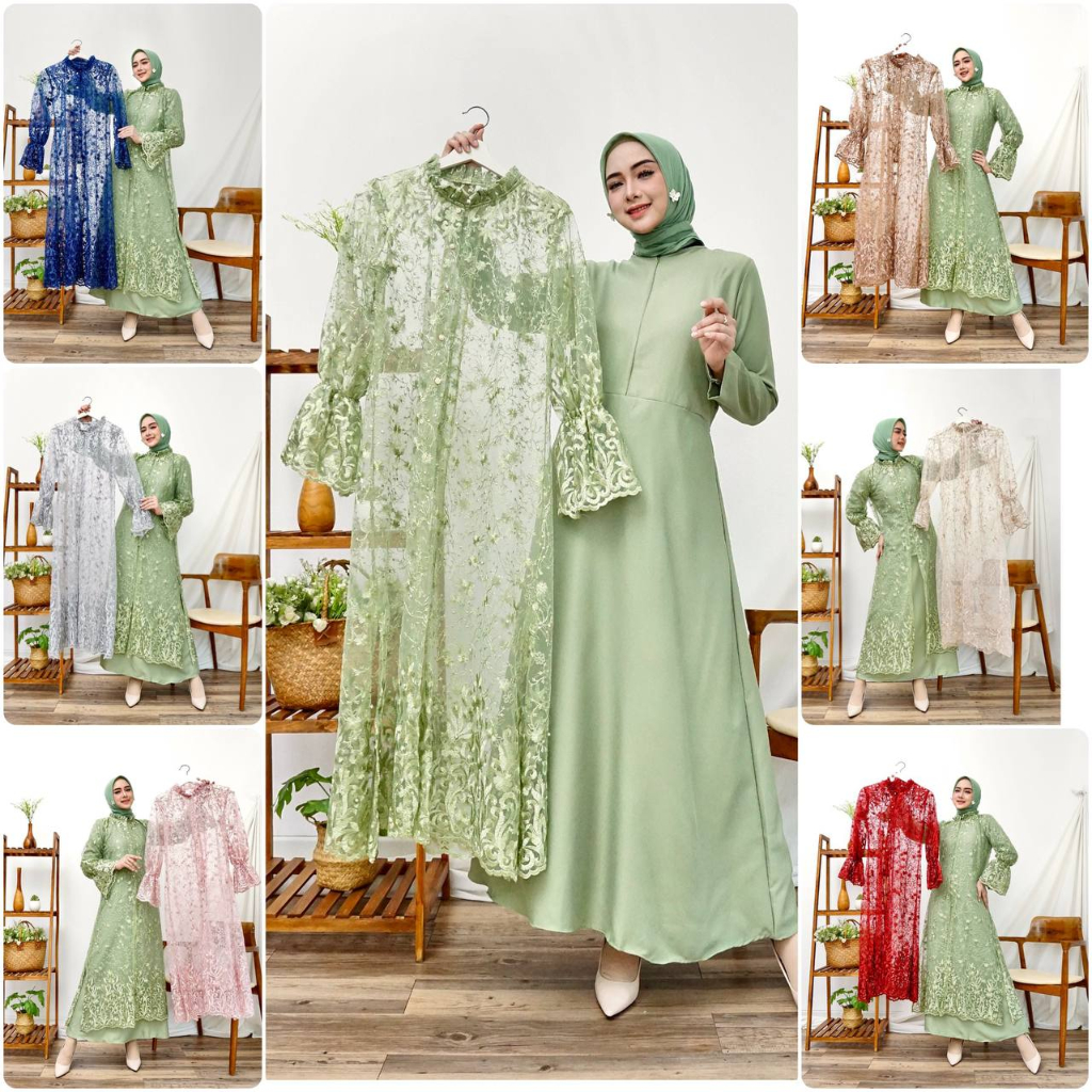 OUTER Amanda Busui Brukat Tile Bordir / Lace Outer Dress / Outer Gamis Tille Brokat / Outer Maxi Kon