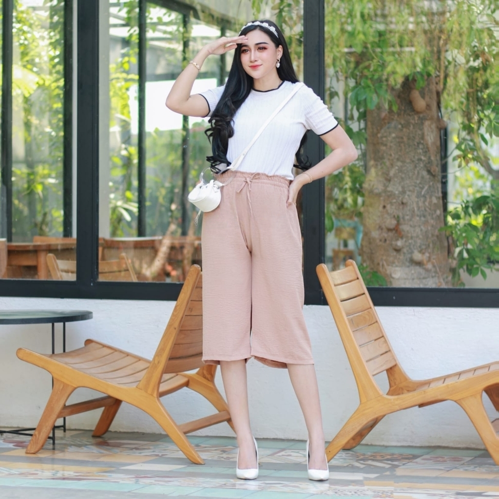 Celana Kulot Crinkle 7/8 Jumbo Premium / Kulot Pendek Wanita Crinkle Airflow Jumbo