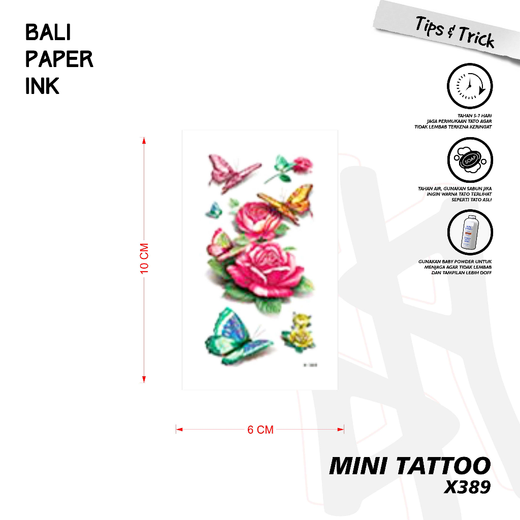 Bali Paper Ink X389 Mawar Tatto Temporary Basic Tato Temporer Mini Tato - Tato Lengan