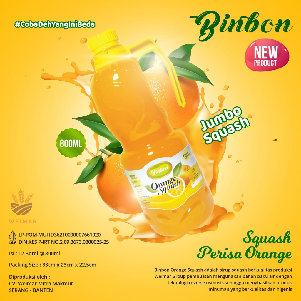 Sirup Binbon Squash Premium Series Orange - Manggo 800 ML