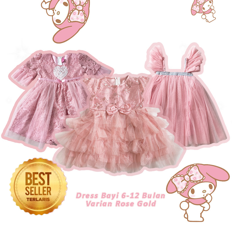Dress Rose Gold Party Dress Bayi 6 12 Bulan FREE PITA Baby Newborn Gaun Pesta Anak Perempuan 1 Tahun