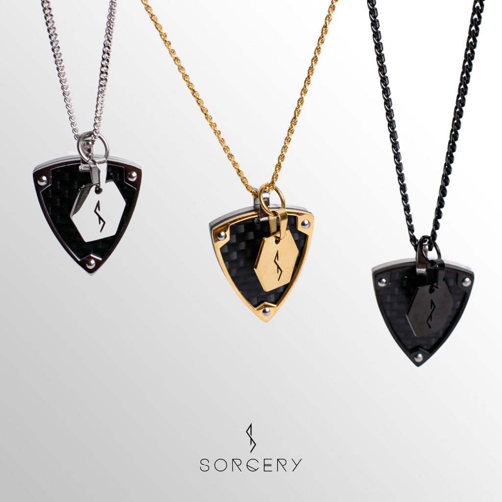 SORCERY Pendant SCP4 Kalung Liontin Bandul Titanium Carbon Hitam Emas Perak Pria Wanita