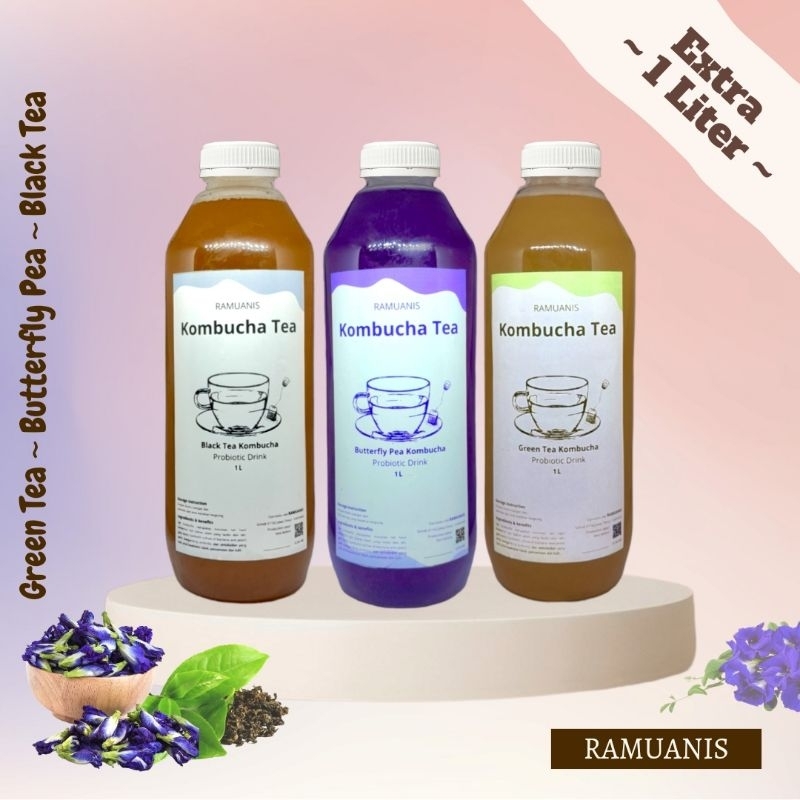 

Kombucha Tea 1 Liter | Teh Kombucha Extra | Black Tea | Green Tea | Butterflypea