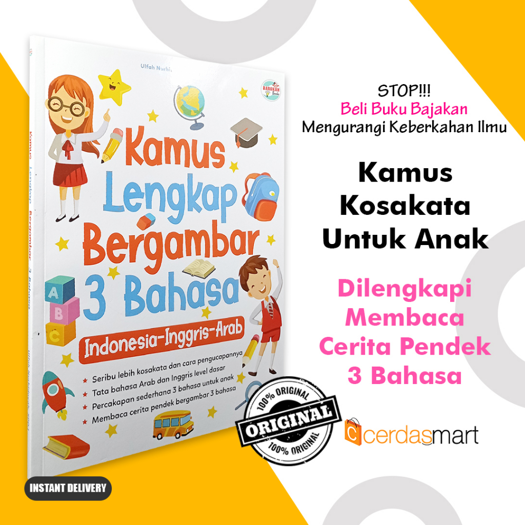 BUKU ANAK TK PAUD KAMUS LENGKAP BERGAMBAR 3 BAHASA INGGRIS ARAB INDO