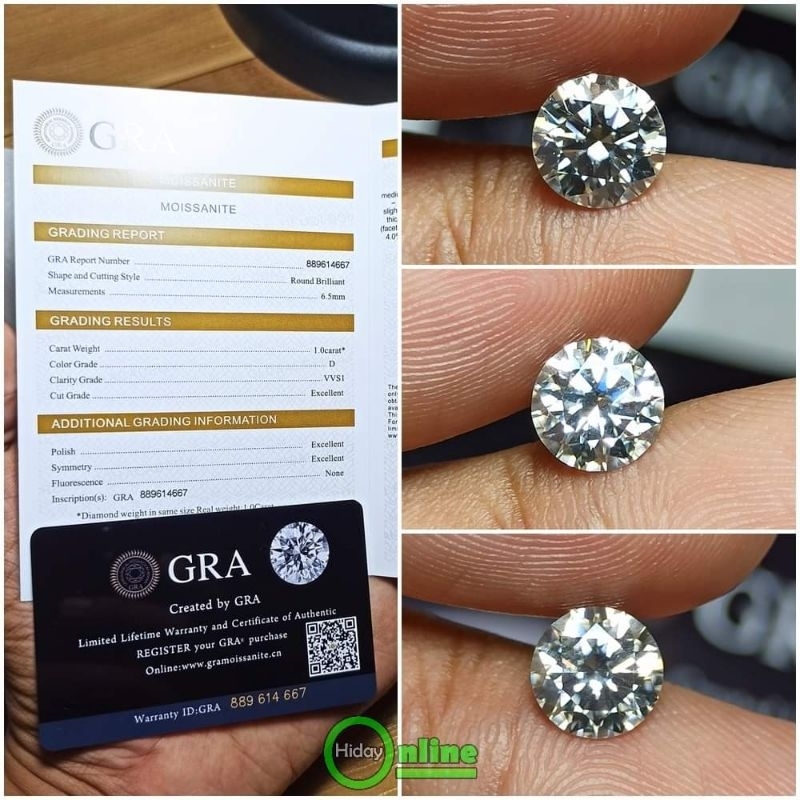 Moissanite White Asli Lengkap Sertifikat GRA