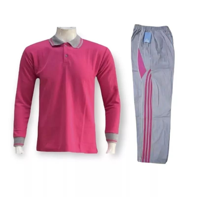 STELAN KAOS KERAH LENGAN PANJANG TRAINING OLAHRAGA PRIA WANITA BAHAN LAKOS