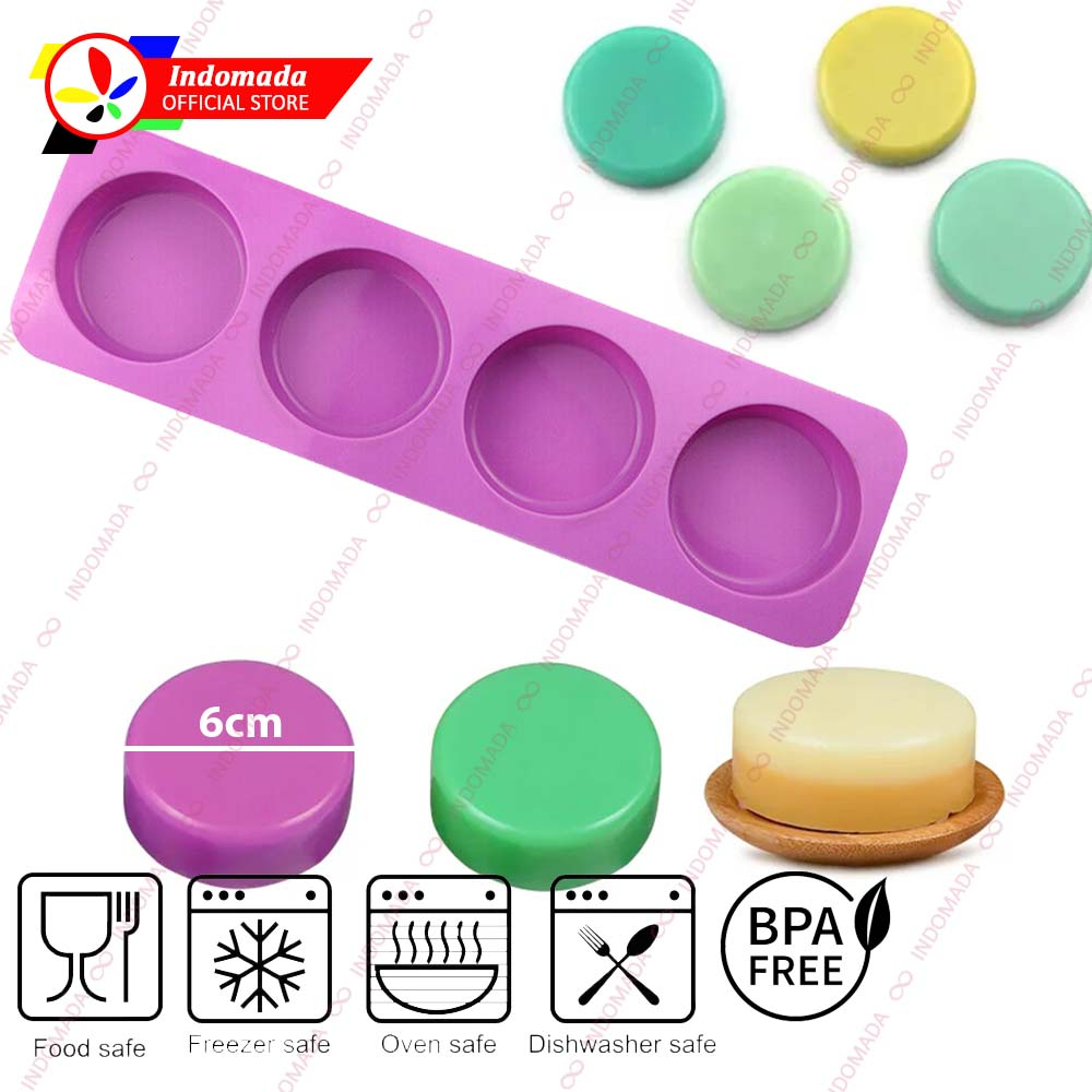 Indomada Cetakan Silikon Sabun Puding Jelly Kue Besar Bulat Polos 6 x 2.3 cm Coklat Es Batu Lilin Re