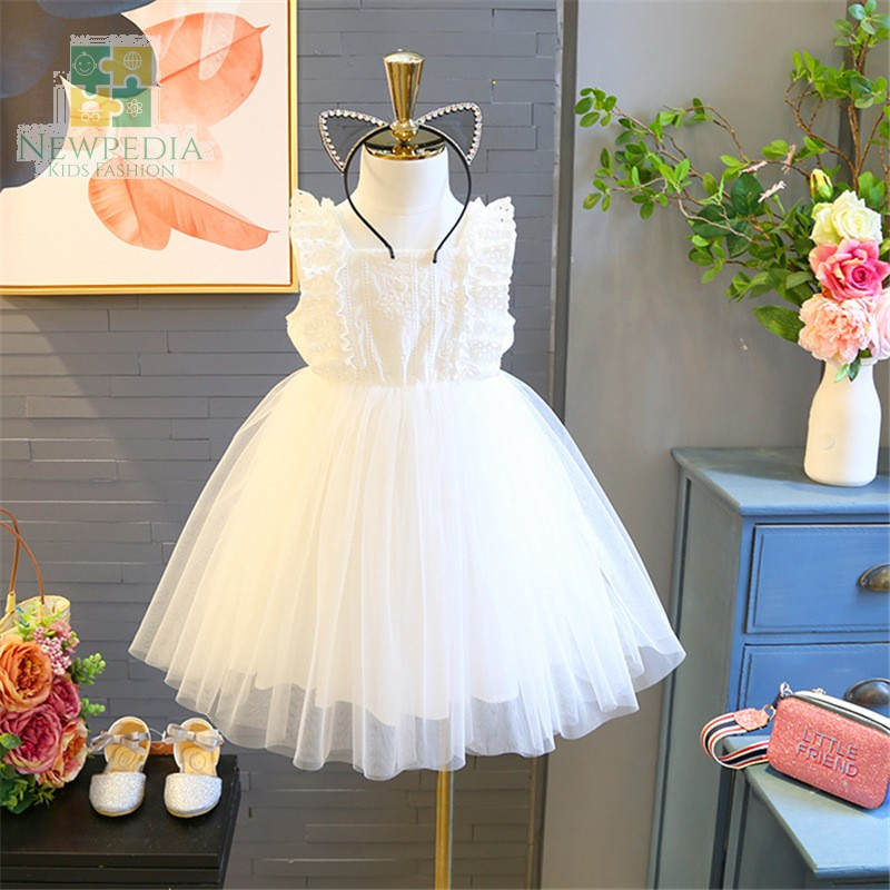 COD GAUN PESTA TANPA LENGAN / DRESS BRUKAT FURING ANAK KOREAN STYLE / GAUN PUTIH ANAK PEREMPUAN