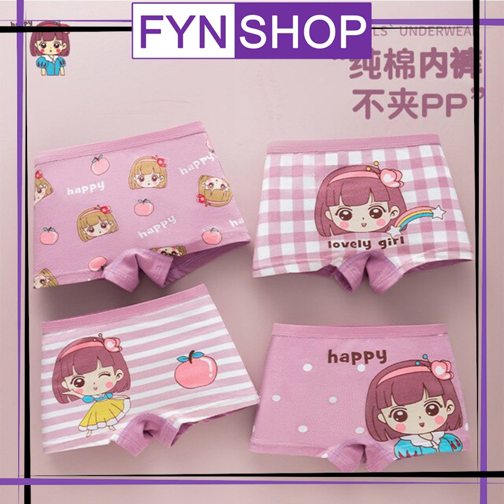 Fynshop ♛ UW88 Celana Dalam Anak Perempuan Boxer Bahan Katun Gambar Kartun Korea Lucu