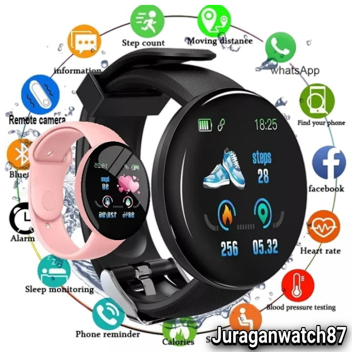Jam Hp Pintar Android Smartwatch Sport Anak Pria Wanita Dewasa LED Pelacak Kesehatan Kalori Sensor D