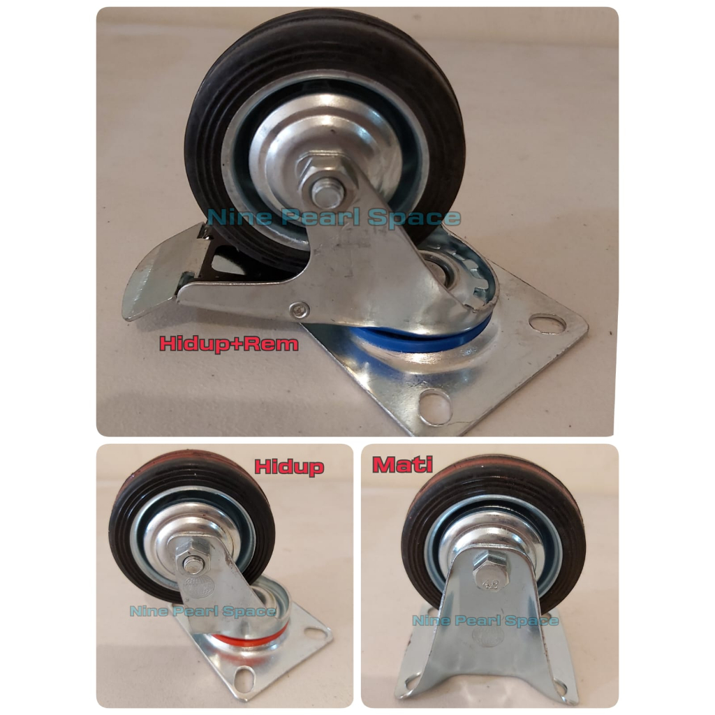 Roda Etalase Karet / Roda Karet Hidup Mati Rem / Roda Troli Karet