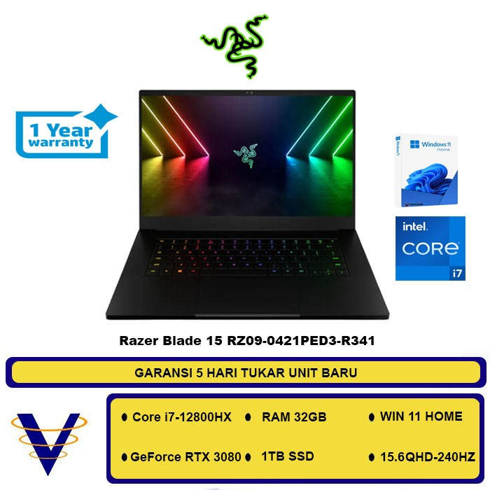 Razer Blade 15 Adv Core i7-12800H 32GB 1TB RTX 3080Ti 15.6"W11