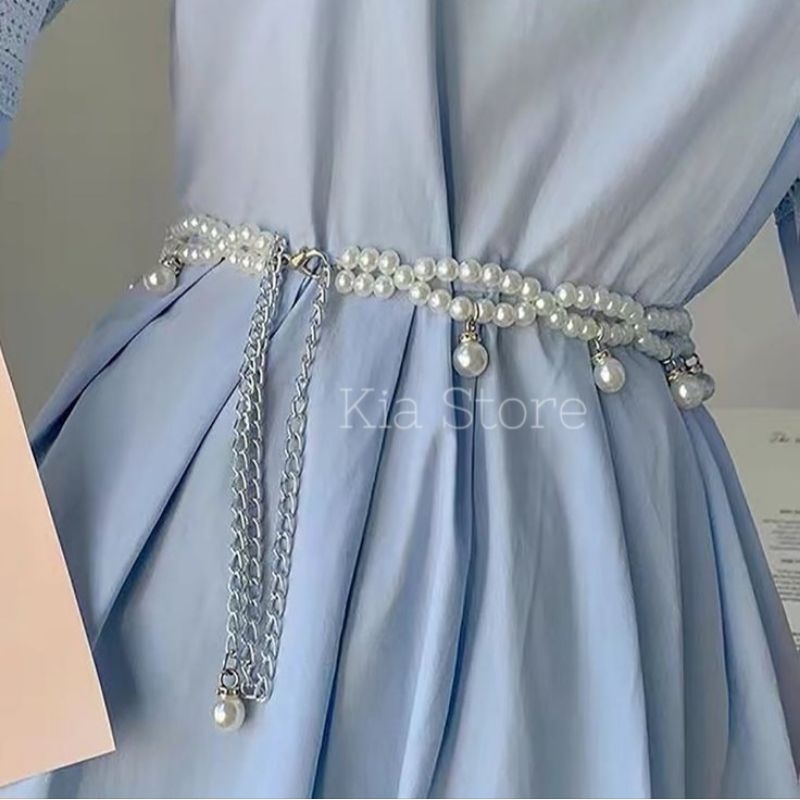 KIA STORE-BELT MUTIARA  RANTAI WANITA MOTIF BARU SABUK RANTAI WANITA IKAT PINGGANG WANITA MUTIARA