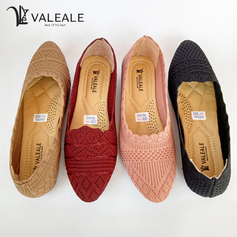 Flatshoes wanita rajut import BERGELOMBNG VALEALE LARISA motif acak sepatu flat rajut lembut sol kar