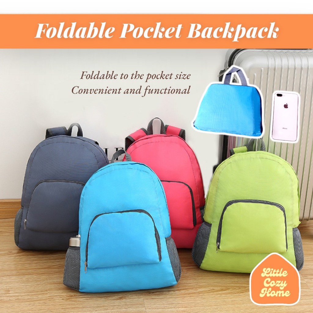 Foldable Pocket Bacpack / Tas Ransel Lipat Punggung Serbaguna Travel Praktis Mudah Disimpan Foldable Bagasi Koper Tambahan Traveling Ukuran Mini Kapasitas Besar