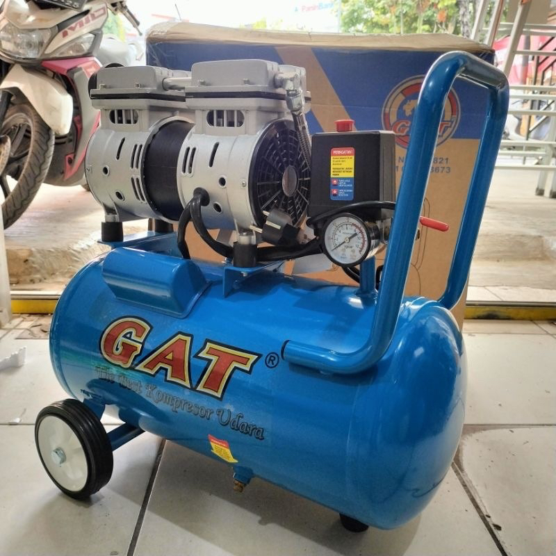 Kompresor Tanpa Oli 1 HP 24 Liter GAT 550-24 Compressor Oiless Silent / Kompresor Listrik Angin Port