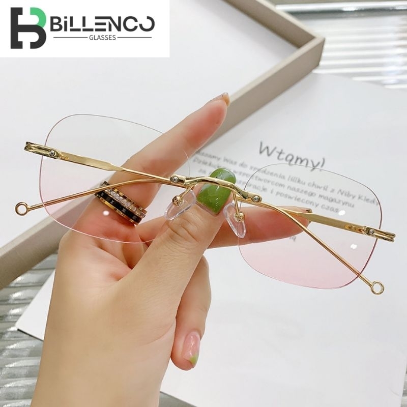 Kacamata Optik Minus Anti Radiasi Blueray Medan Persegi Frameless Lensa Pink Tiktok Korea