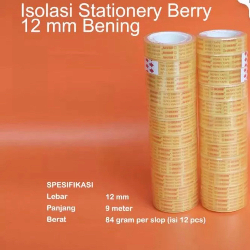 

isolasi stationary berry 12 mm bening | lakban