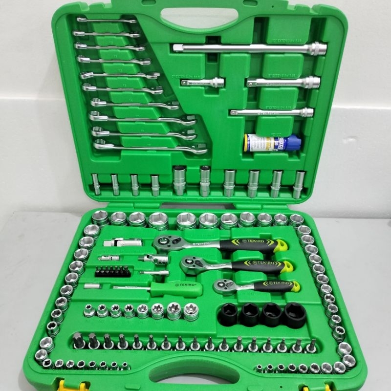 FULL SET KUNCI SOK 120PCS "TEKIRO" 6PT 1/4"-3/8"-1/2" ||SOK SET 120PCS LENGKAP + KUNCI RING PAS 8-19