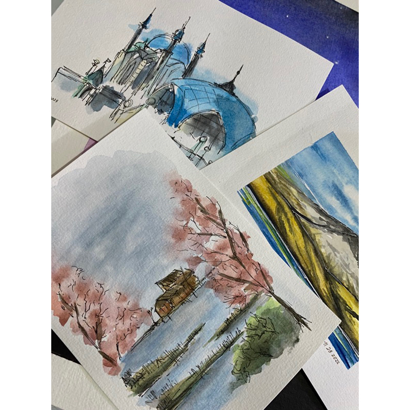 

Lukisan Pemandangan/Bangunan Cat Air (Kertas A6) Untuk Pajangan/Hadiah