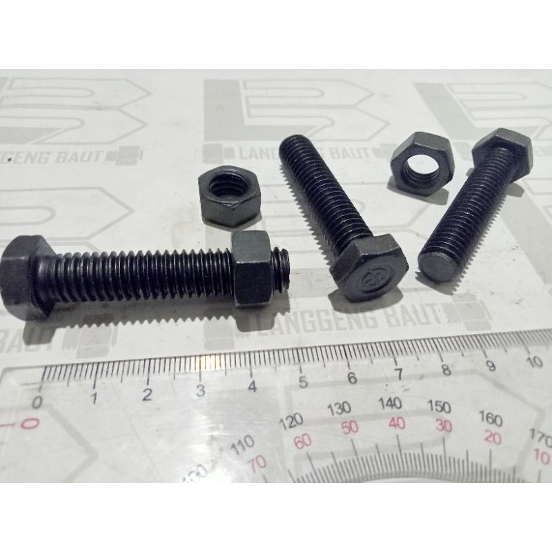 Mur Baut NC 7/16 x 2 / Kunci 16 Panjang 5 cm Hitam