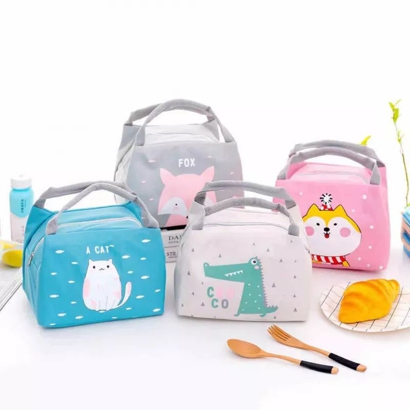 TAS BEKAL MAKANAN KARAKTER LUCU LOKAL / LUNCH BAG KARAKTER BAHAN D600 BAGUS TEBAL-TasBekal Random Girl