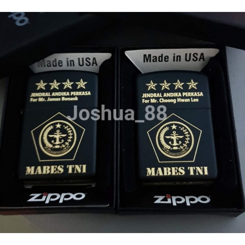 Zippo Korek Api Custom Ukir Logo Mabes TNI Bisa ukir Nama sendiri