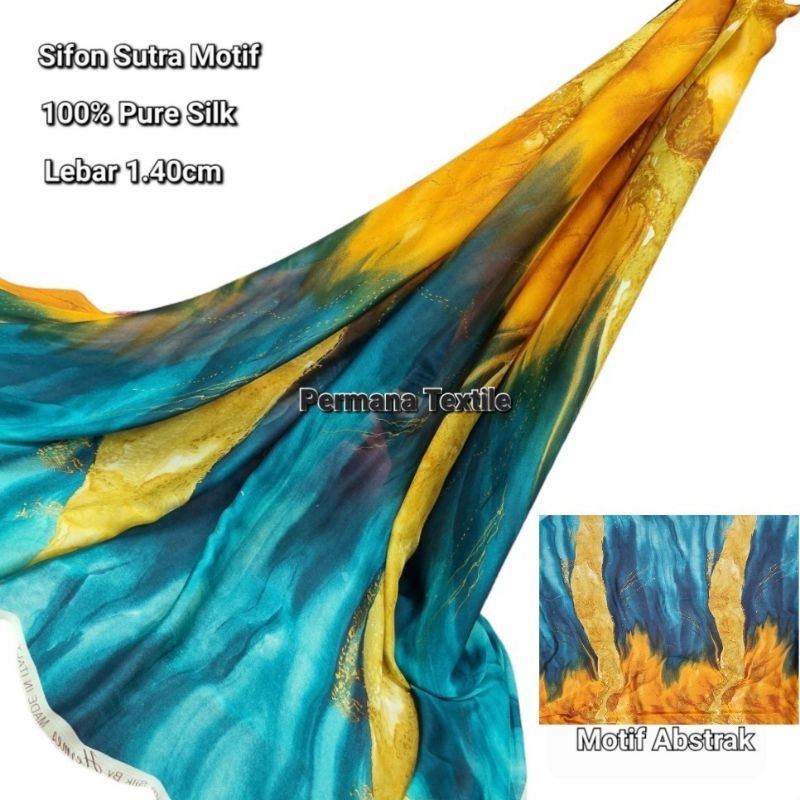 Kain Sifon Sutra Asli Bahan Chiffon Silk Motif Abstrak ( 100% Pure Silk )