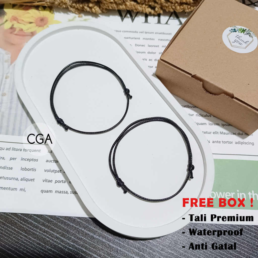 Gelang couple polos tali tipis hitam aesthetic waterproof | Gelang korea