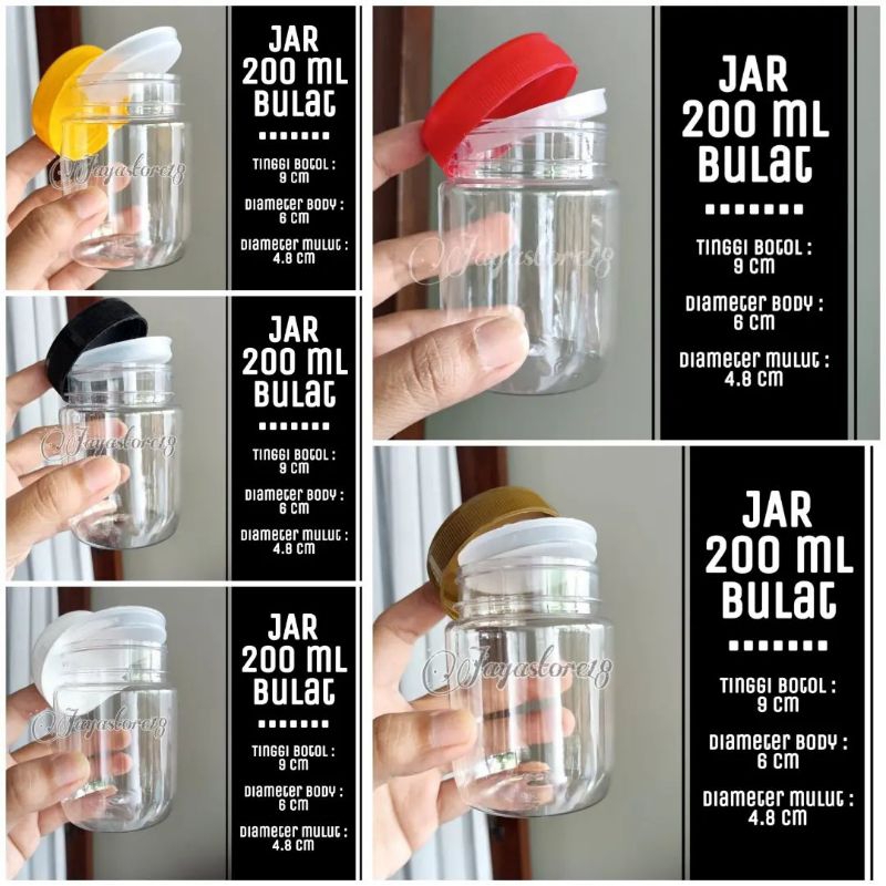 100PCS BOTOL JAR 200ML BULAT TEBAL 17gr diameter 5cm 5.5cm  MURAH BOTOL SAMBAL TEBAL 19gr MURAH KHUS