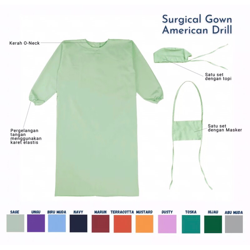 APD / Jubah Operasi / Surgical Gown / Gown Medis / Gaun Drill
