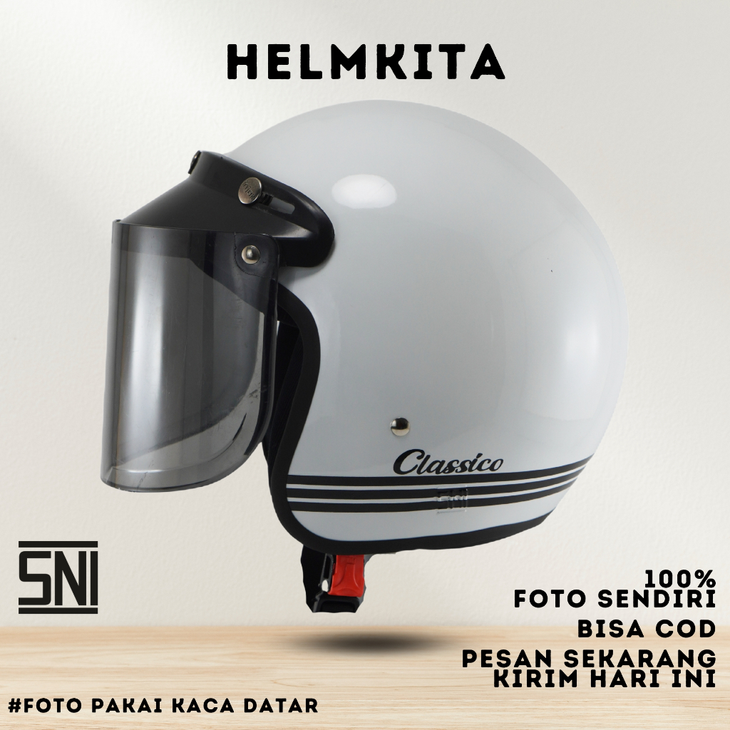 Helm Bogo Classic Full Leher / Helm Untuk Pria Dan Wanita Dewasa SNI MURAH