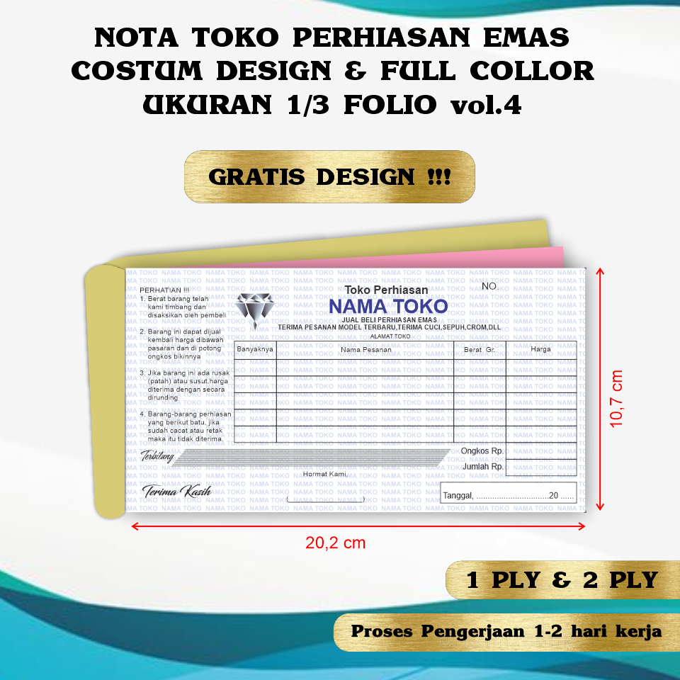 

nota toko perhiasan emas costum design & full collor ukuran 1/3 folio vol.4