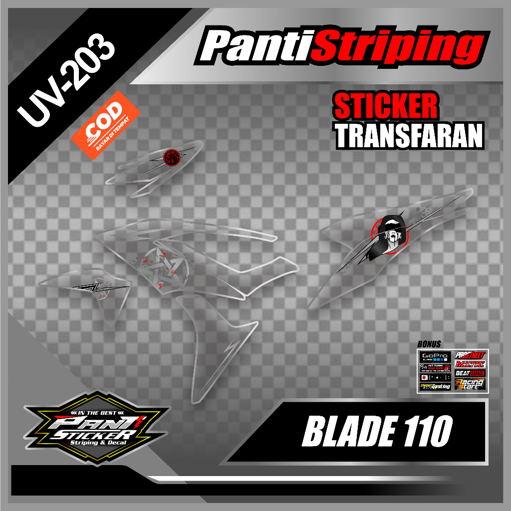 Sticker Anti Luntur - Striping Transparan Glossy Honda Blade 110 - Striping List Variasi Motor Blade