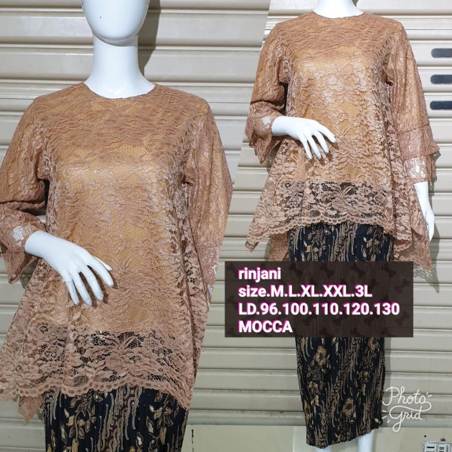 SETELAN KEBAYA RINJANI / KEBAYA BROKAT RINJANI LD 130 - WARNA MOCCA