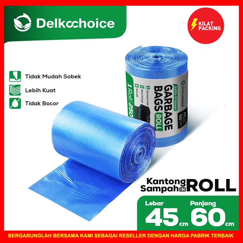 Kantong Plastik Sampah Roll Biru Trash Bag Jumbo Delkochoice 45x60cm
