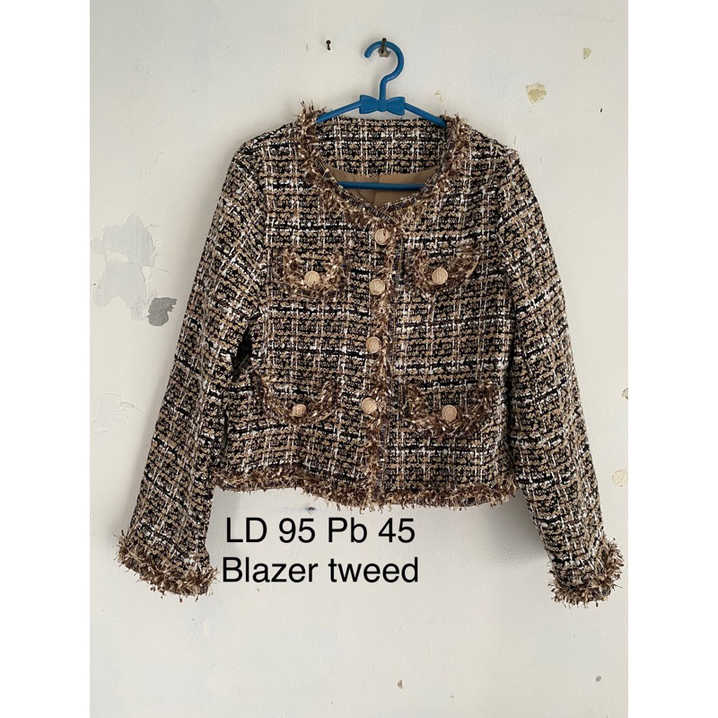 blazer tweed/coat tweed/tweed wool/atasan wanita/outer/pakaian muslim wanita/blazer/tweed wool