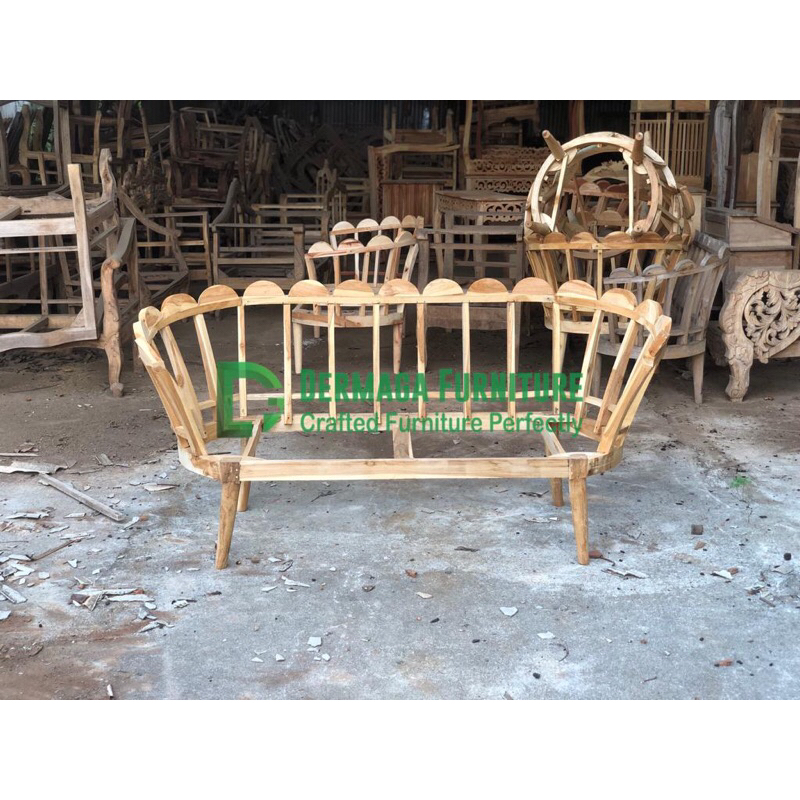 SOFA KERANG BUNGKUS KAYU JATI DEKORASI PELAMINAN AKAD PERNIKAHAN TUNANGAN DERMAGA FURNITURE JEPARA